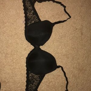 Heavily padded all black lace bra